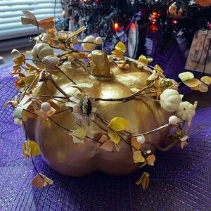 Gold Decorative Pumpkin with Floral Accents